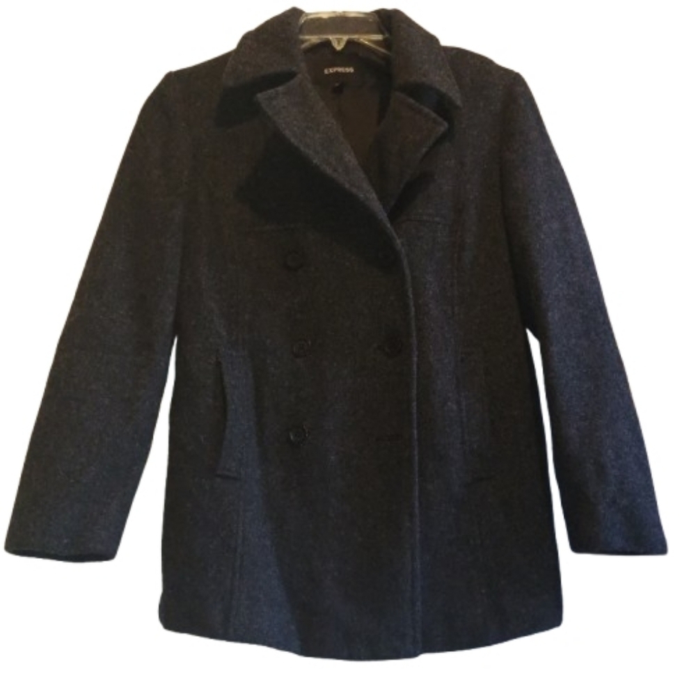 EXPRESS Vtg Women's Size 5/6 Gray Double Breasted Wool Blend Peacoat Jacket Coat